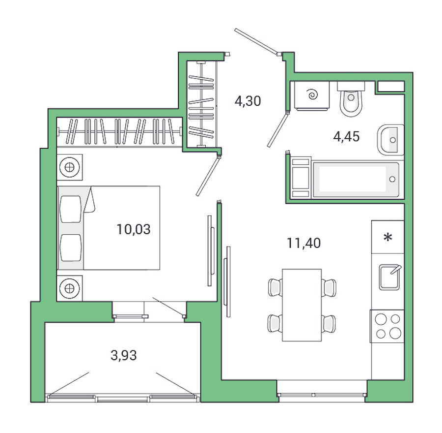 1-комнатная квартира 34.11 м², 1/9 эт., ЖК «Jaanila Drive»